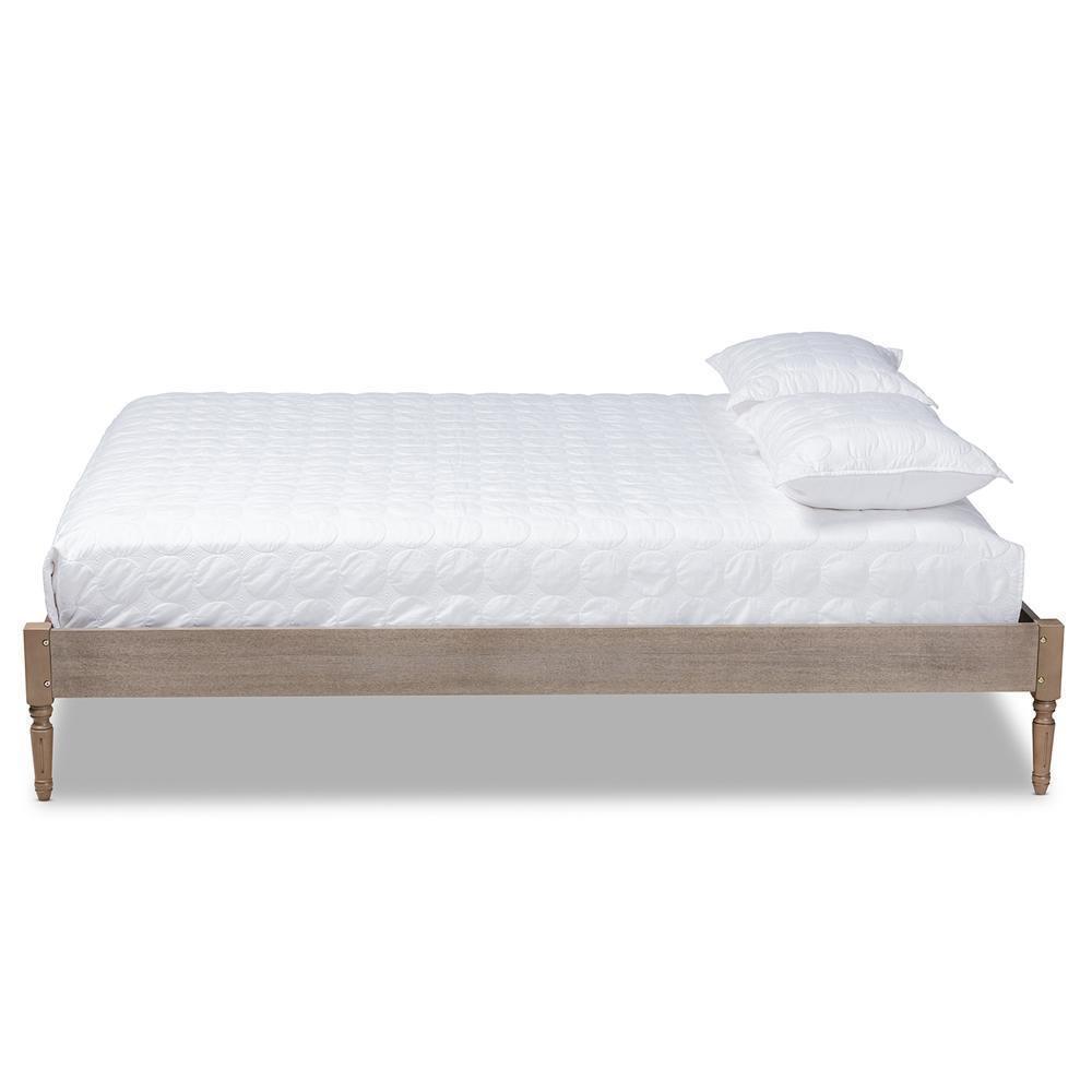 Colette French Bohemian Weathered Grey Oak Finished Wood King Size Platform Bed Frame FredCo