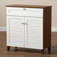 Coolidge Modern and Contemporary White and Walnut Finished 4-Shelf Wood Shoe Storage Cabinet with Drawer FredCo