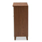 Coolidge Modern and Contemporary White and Walnut Finished 4-Shelf Wood Shoe Storage Cabinet with Drawer FredCo