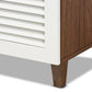 Coolidge Modern and Contemporary White and Walnut Finished 4-Shelf Wood Shoe Storage Cabinet with Drawer FredCo