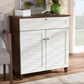 Coolidge Modern and Contemporary White and Walnut Finished 4-Shelf Wood Shoe Storage Cabinet with Drawer FredCo