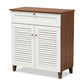 Coolidge Modern and Contemporary White and Walnut Finished 4-Shelf Wood Shoe Storage Cabinet with Drawer FredCo