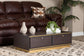 Cormac Mid-Century Modern Transitional Dark Brown Finished Wood and Gold Metal 2-Drawer Coffee Table FredCo