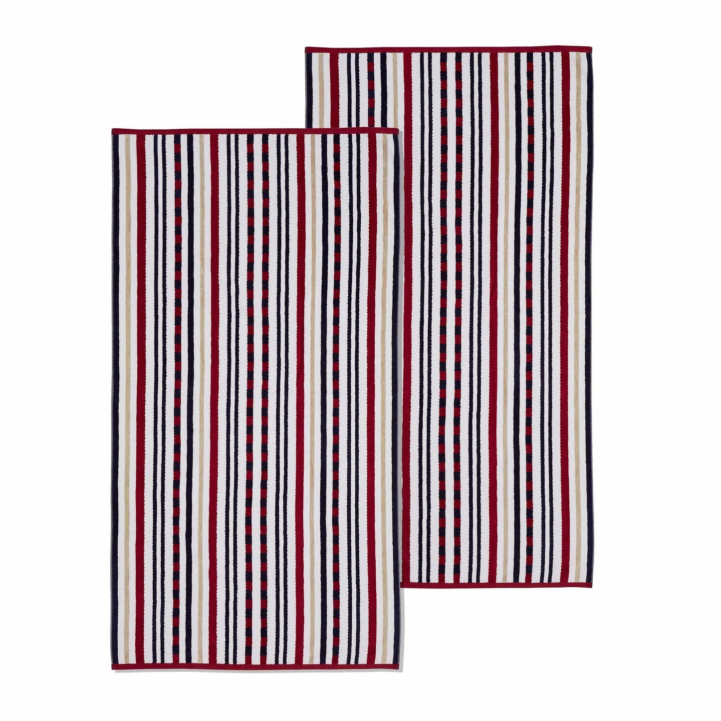 Cotton Stitch Stripe Textured (set of 2) Oversized Beach Towel - Red FredCo