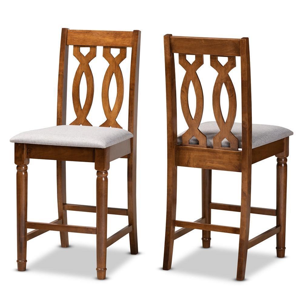 Darcie Modern and Contemporary Grey Fabric Upholstered and Walnut Brown Finished Wood 2-Piece Counter Stool Set FredCo