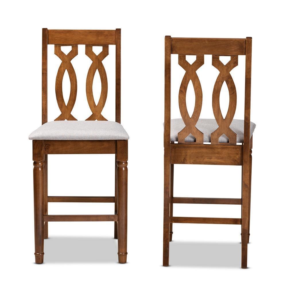 Darcie Modern and Contemporary Grey Fabric Upholstered and Walnut Brown Finished Wood 2-Piece Counter Stool Set FredCo