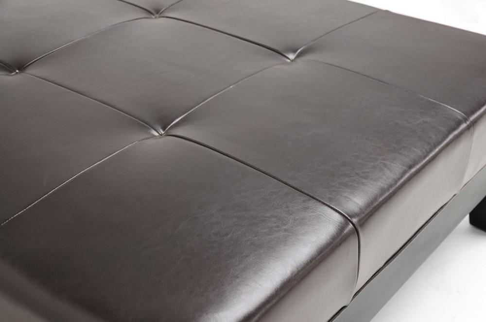 Dark Brown Large Full Leather Square Cocktail Ottoman FredCo