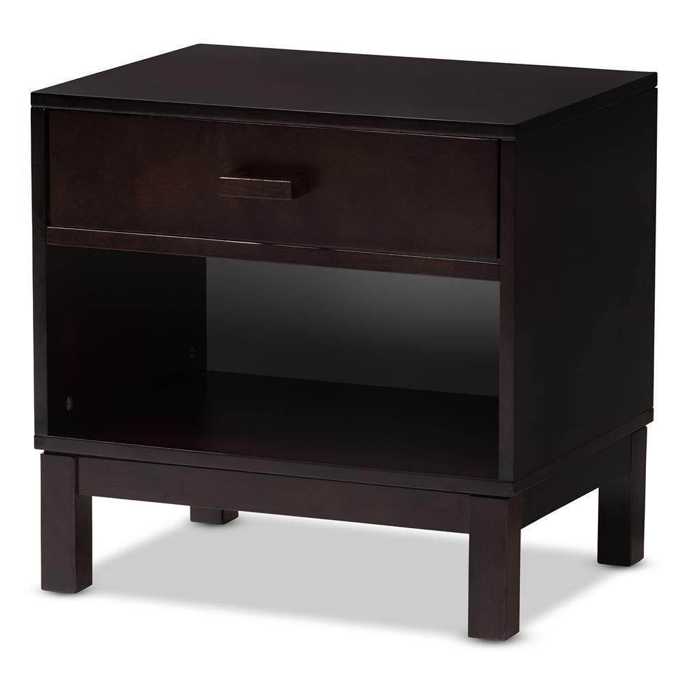 Deirdre Modern and Contemporary Dark Brown Wood 1-Drawer Nightstand FredCo