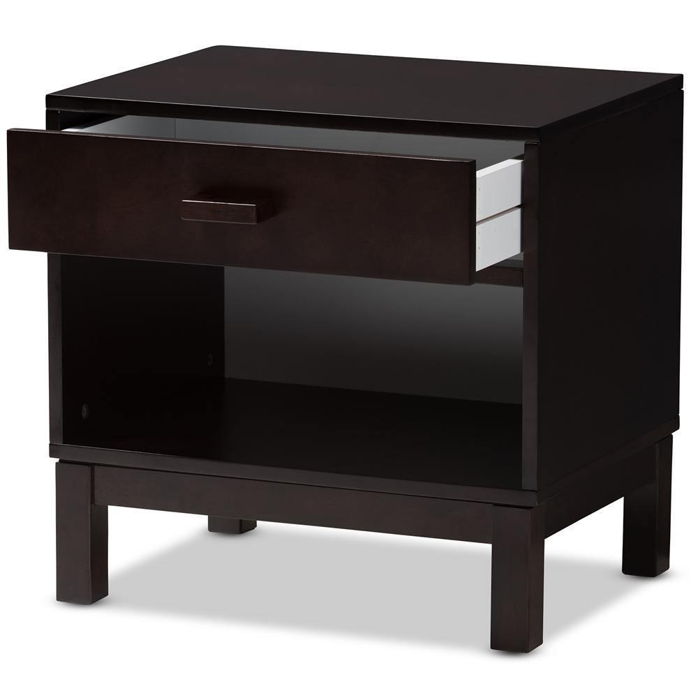 Deirdre Modern and Contemporary Dark Brown Wood 1-Drawer Nightstand FredCo