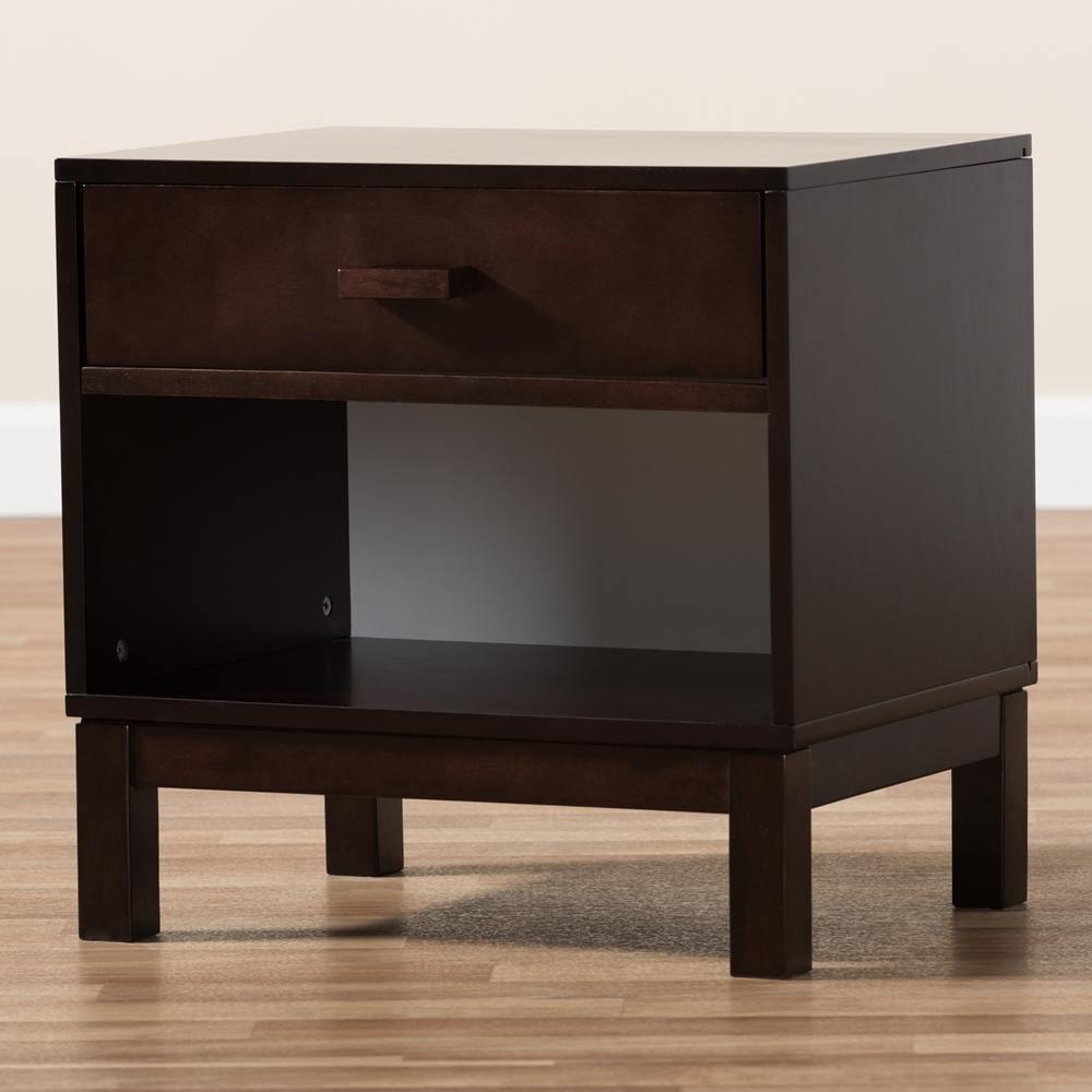 Deirdre Modern and Contemporary Dark Brown Wood 1-Drawer Nightstand FredCo