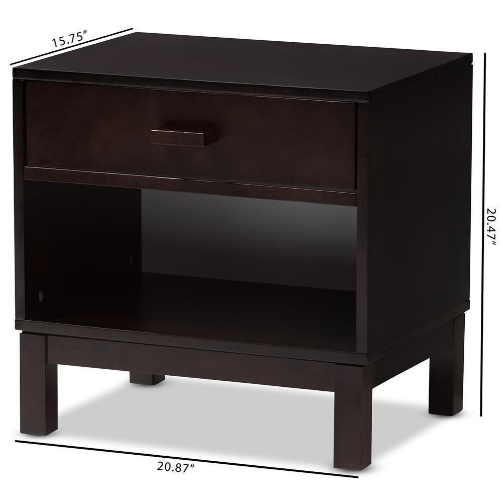 Deirdre Modern and Contemporary Dark Brown Wood 1-Drawer Nightstand FredCo