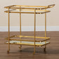 Destin Modern and Contemporary Glam Brushed Gold Finished Metal and Mirrored Glass 2-Tier Mobile Wine Bar Cart FredCo