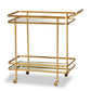 Destin Modern and Contemporary Glam Brushed Gold Finished Metal and Mirrored Glass 2-Tier Mobile Wine Bar Cart FredCo