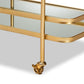 Destin Modern and Contemporary Glam Brushed Gold Finished Metal and Mirrored Glass 2-Tier Mobile Wine Bar Cart FredCo