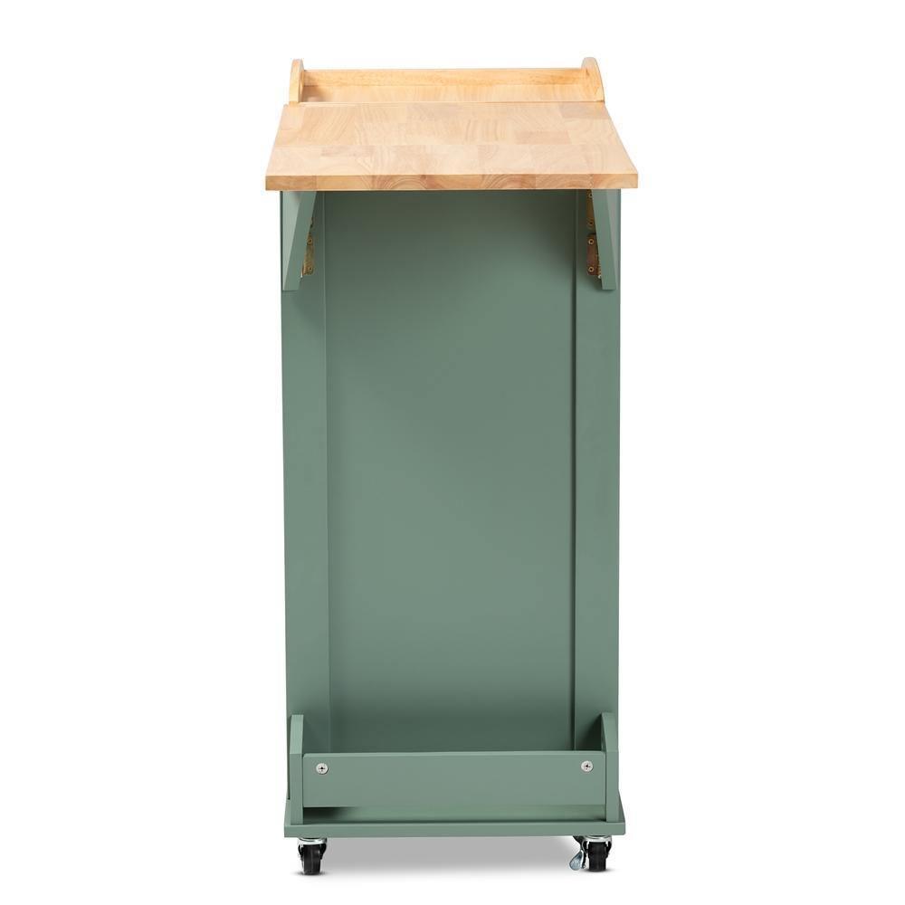 Dorthy Coastal and Farmhouse Two-tone Dark Green and Natural Wood Kitchen Storage Cart FredCo