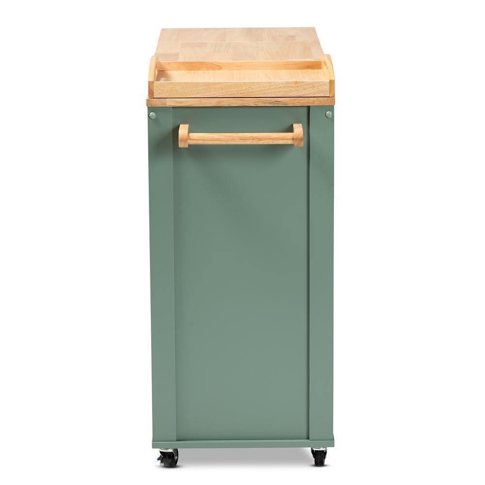 Dorthy Coastal and Farmhouse Two-tone Dark Green and Natural Wood Kitchen Storage Cart FredCo