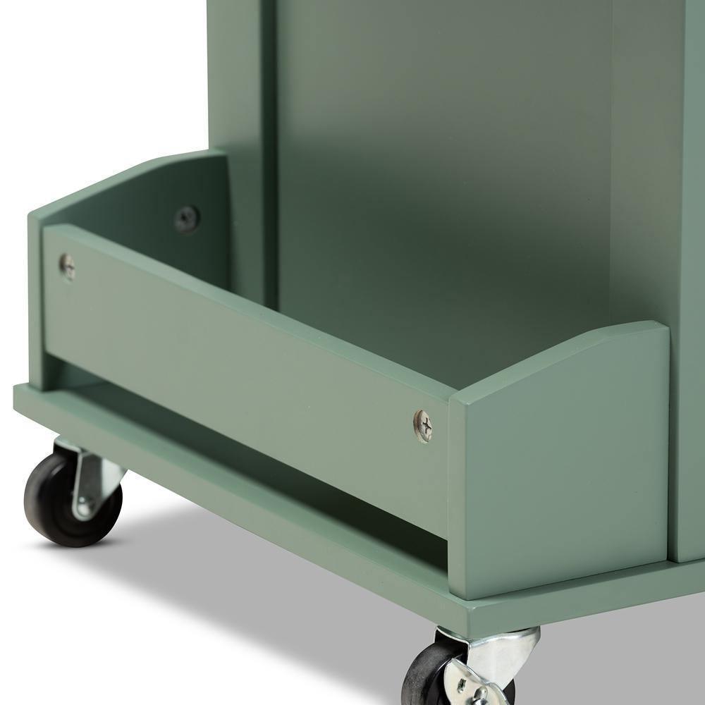 Dorthy Coastal and Farmhouse Two-tone Dark Green and Natural Wood Kitchen Storage Cart FredCo