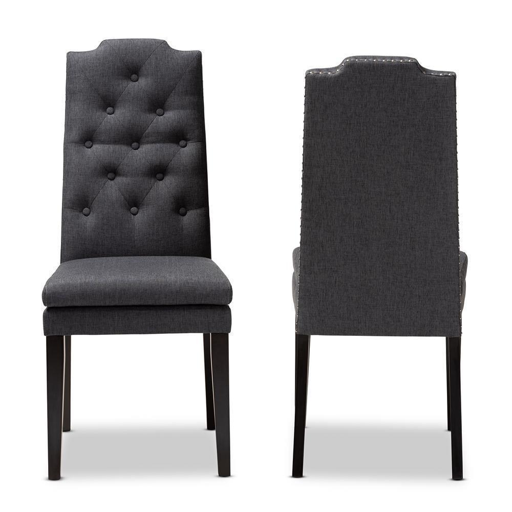 Dylin Modern and Contemporary Charcoal Fabric Upholstered Button Tufted Wood Dining Chair Set of 2 FredCo