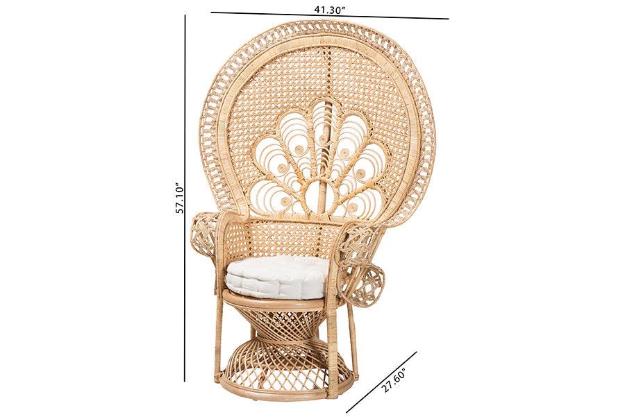 Ediva Modern Bohemian Natural Brown Rattan Peacock Accent Chair