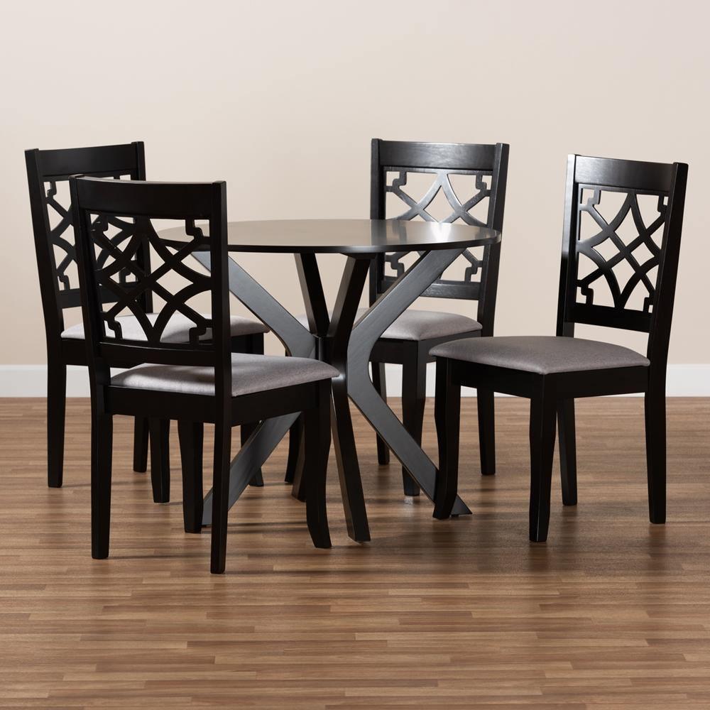 Elena Modern and Contemporary Grey Fabric Upholstered and Dark Brown Finished Wood 5-Piece Dining Set FredCo