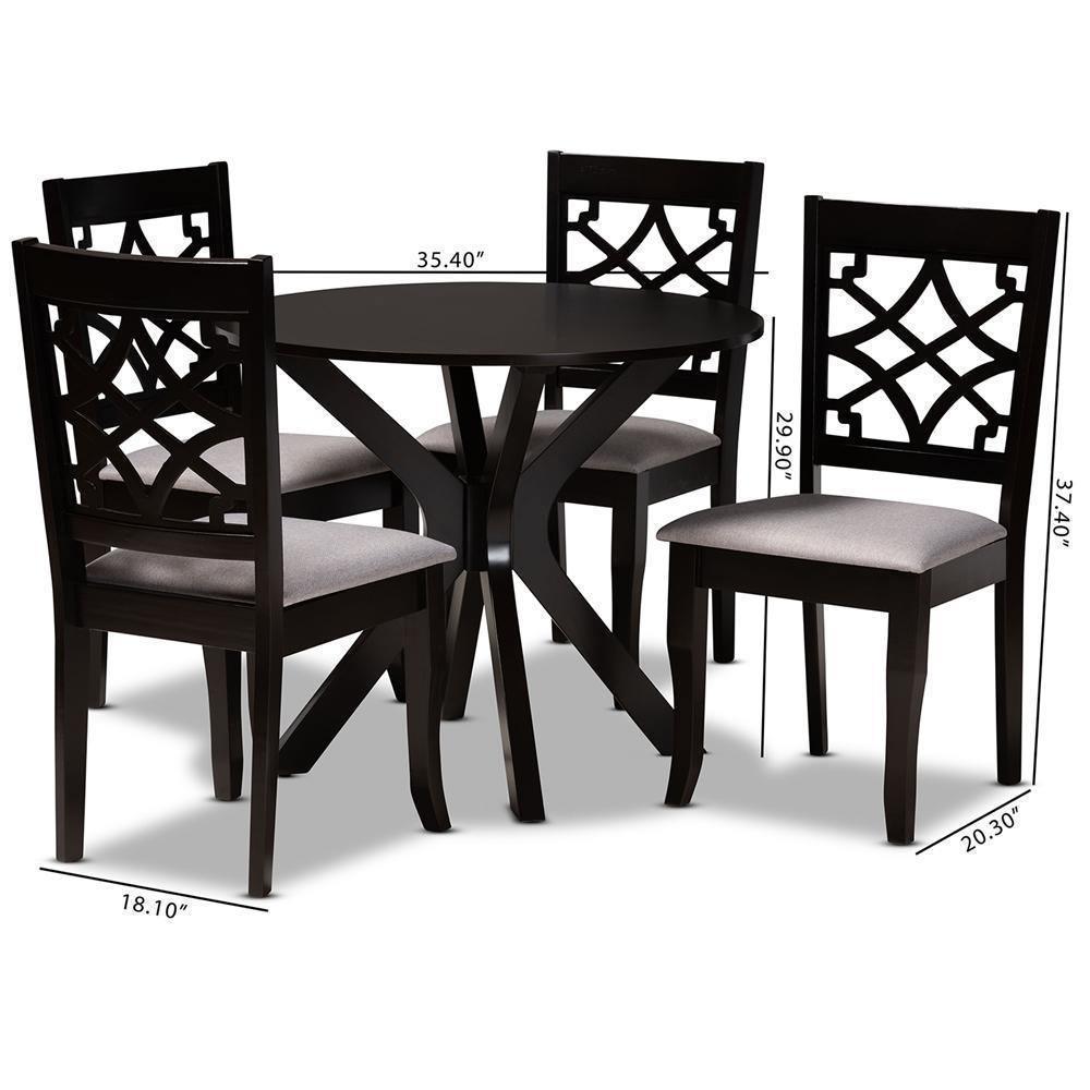 Elena Modern and Contemporary Grey Fabric Upholstered and Dark Brown Finished Wood 5-Piece Dining Set FredCo