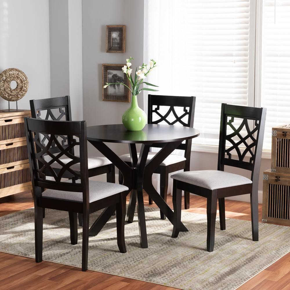 Elena Modern and Contemporary Grey Fabric Upholstered and Dark Brown Finished Wood 5-Piece Dining Set FredCo