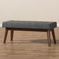 Elia Mid-Century Modern Walnut Wood Dark Grey Fabric Button-Tufted Bench FredCo