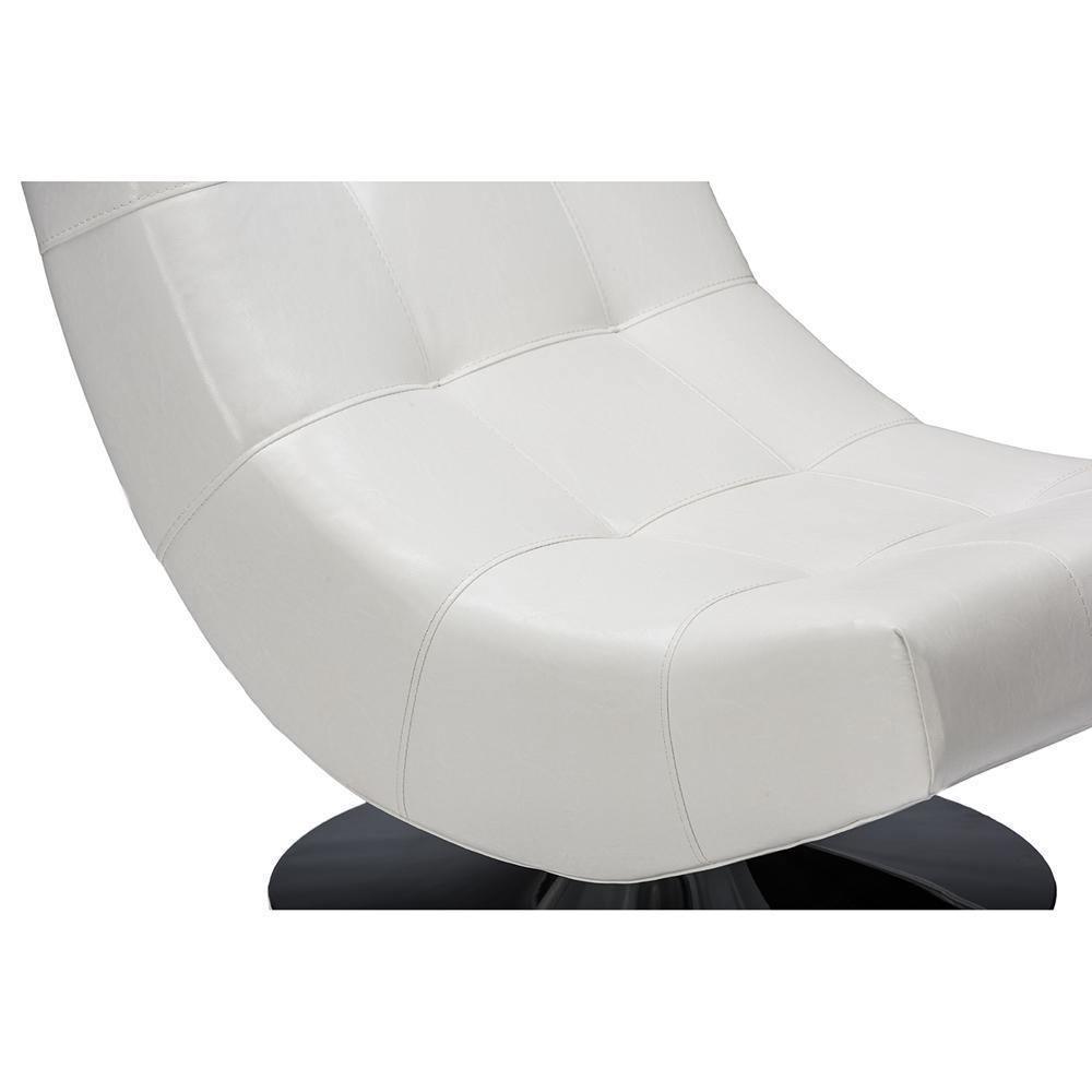 Elsa Modern and Contemporary White Faux Leather Upholstered Swivel Chair with Metal Base FredCo