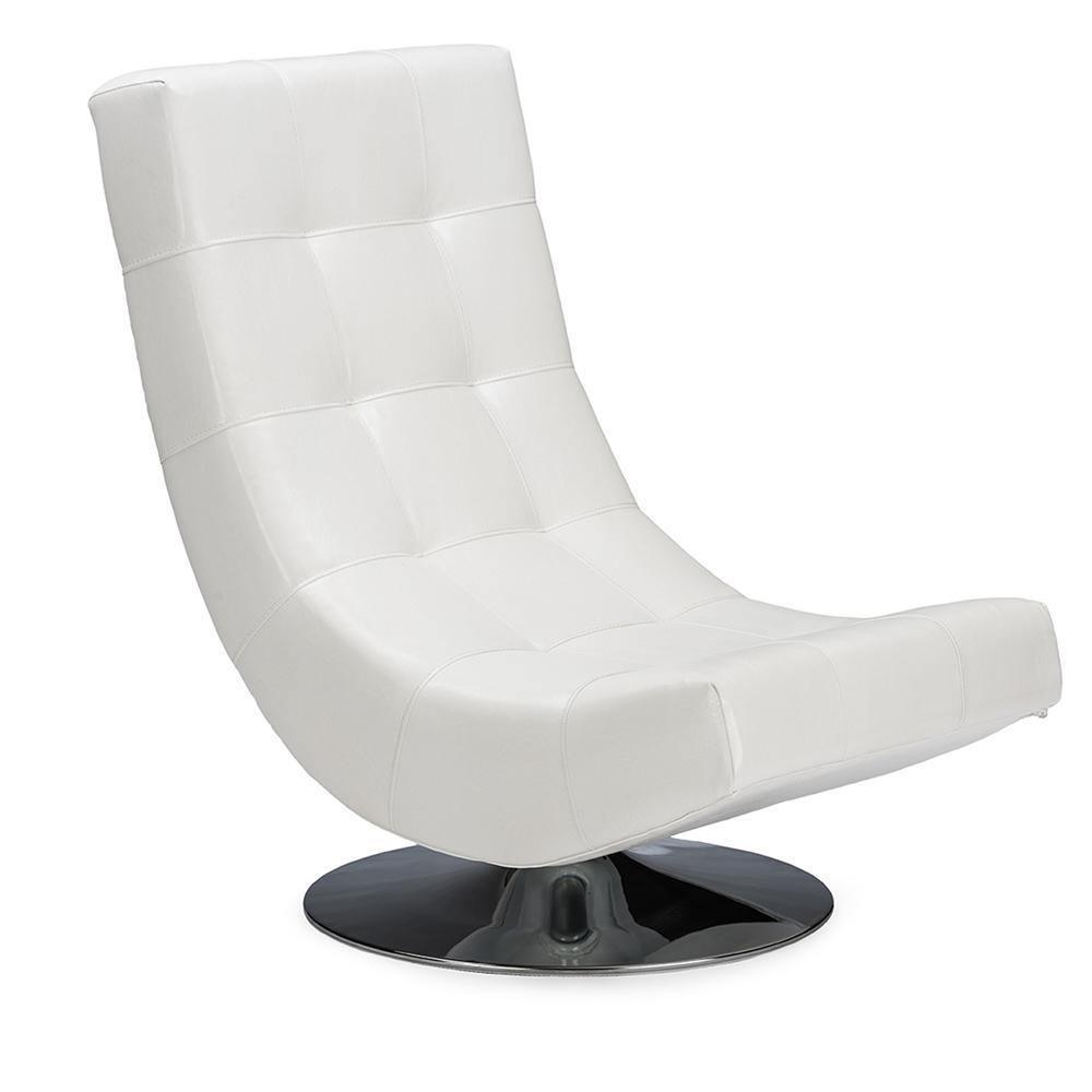 Elsa Modern and Contemporary White Faux Leather Upholstered Swivel Chair with Metal Base FredCo