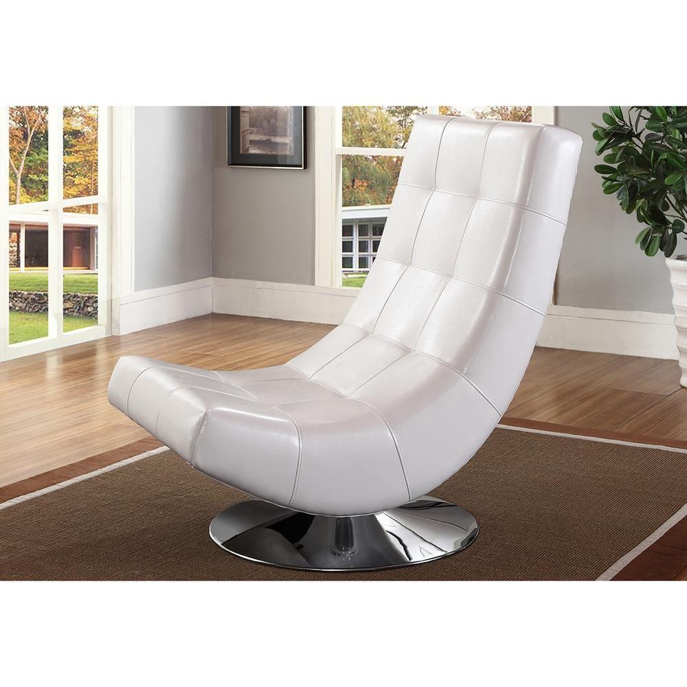 Elsa Modern and Contemporary White Faux Leather Upholstered Swivel Chair with Metal Base FredCo