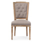 Estelle Chic Rustic French Country Cottage Weathered Oak Beige Fabric Button-tufted Upholstered Dining Chair FredCo
