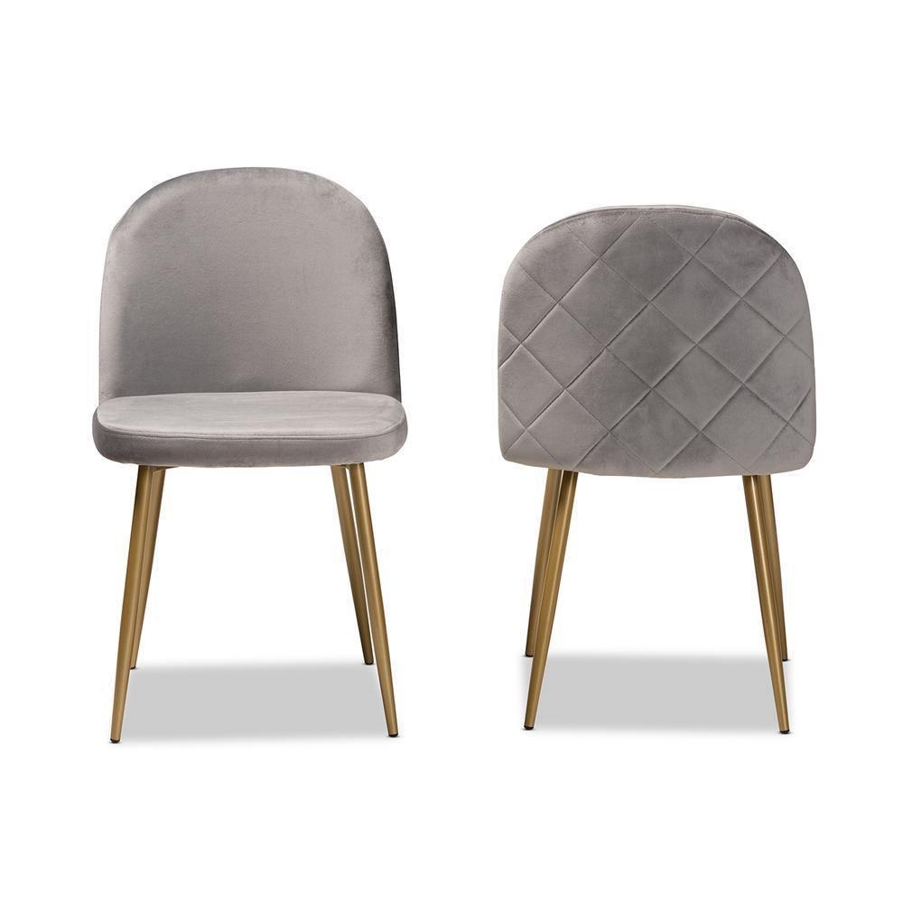 Fantine Modern Luxe and Glam Grey Velvet Fabric Upholstered and Gold Finished Metal 2-Piece Dining Chair Set FredCo