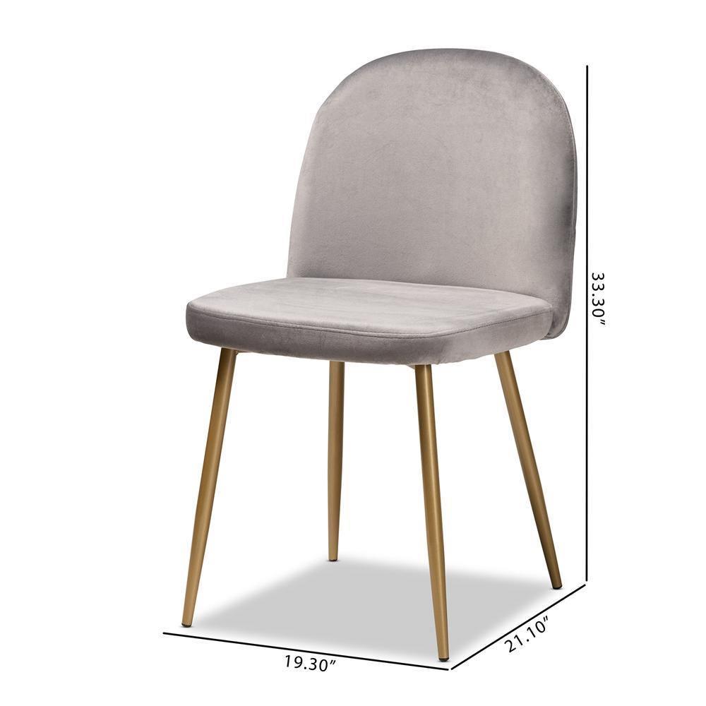 Fantine Modern Luxe and Glam Grey Velvet Fabric Upholstered and Gold Finished Metal 2-Piece Dining Chair Set FredCo