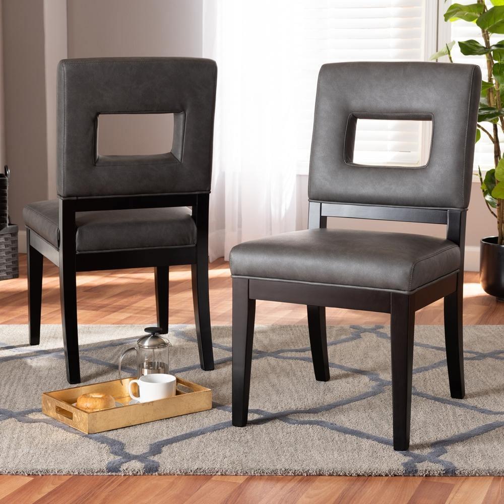 Faustino Modern and Contemporary Grey Faux Leather Upholstered Black Finished Wood 2-Piece Dining Chair Set FredCo