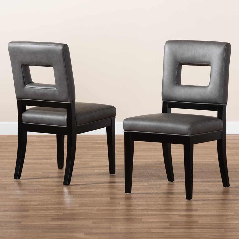 Faustino Modern and Contemporary Grey Faux Leather Upholstered Black Finished Wood 2-Piece Dining Chair Set FredCo