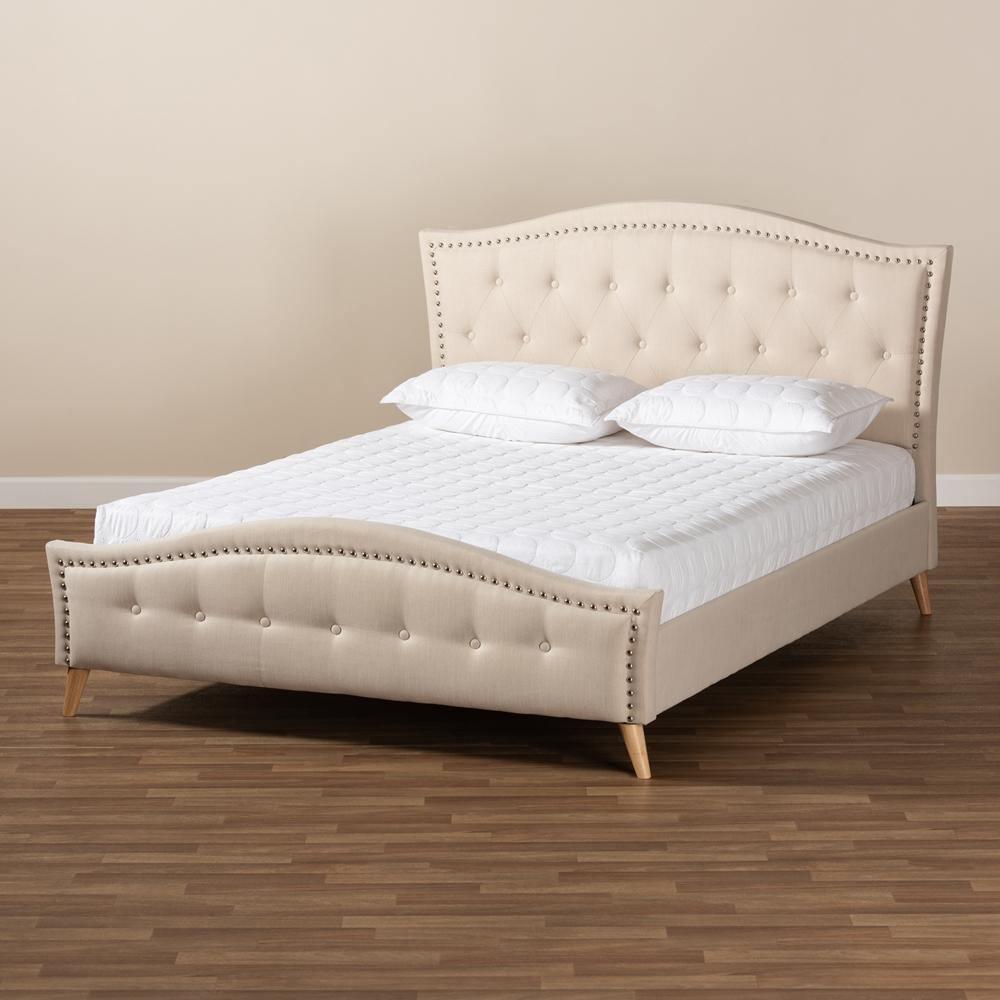 Felisa Modern and Contemporary Beige Fabric Upholstered and Button Tufted King Size Platform Bed FredCo