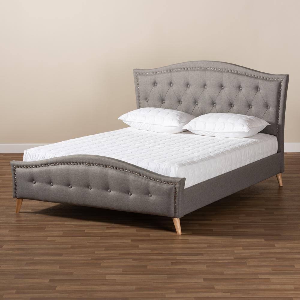 Felisa Modern and Contemporary Grey Fabric Upholstered and Button Tufted Queen Size Platform Bed FredCo