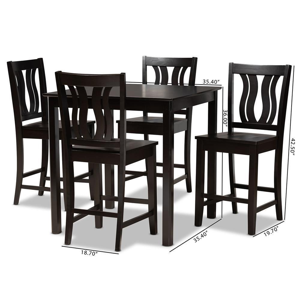 Fenton Modern and Contemporary Transitional Dark Brown Finished Wood 5-Piece Pub Set FredCo