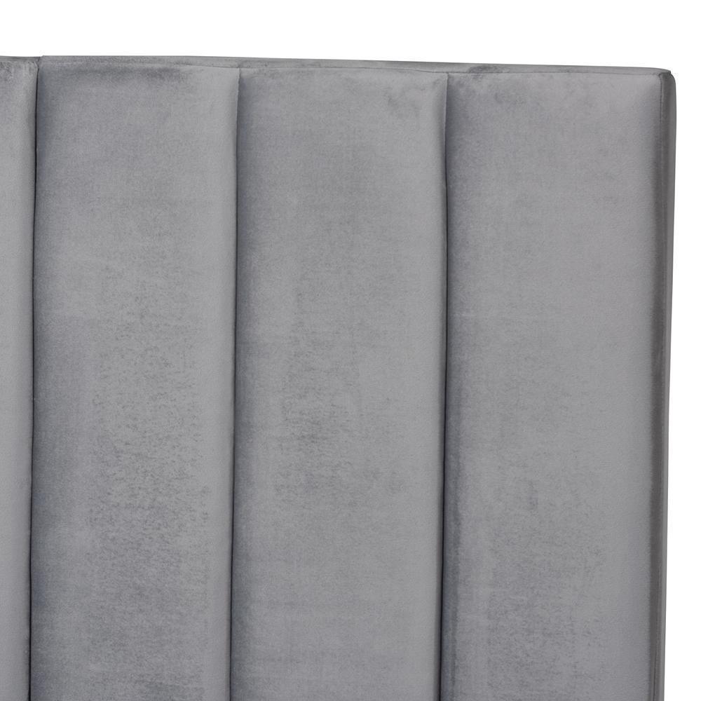 Fiorenza Glam and Luxe Grey Velvet Fabric Upholstered Queen Size Panel Bed with Extra Wide Channel Tufted Headboard FredCo