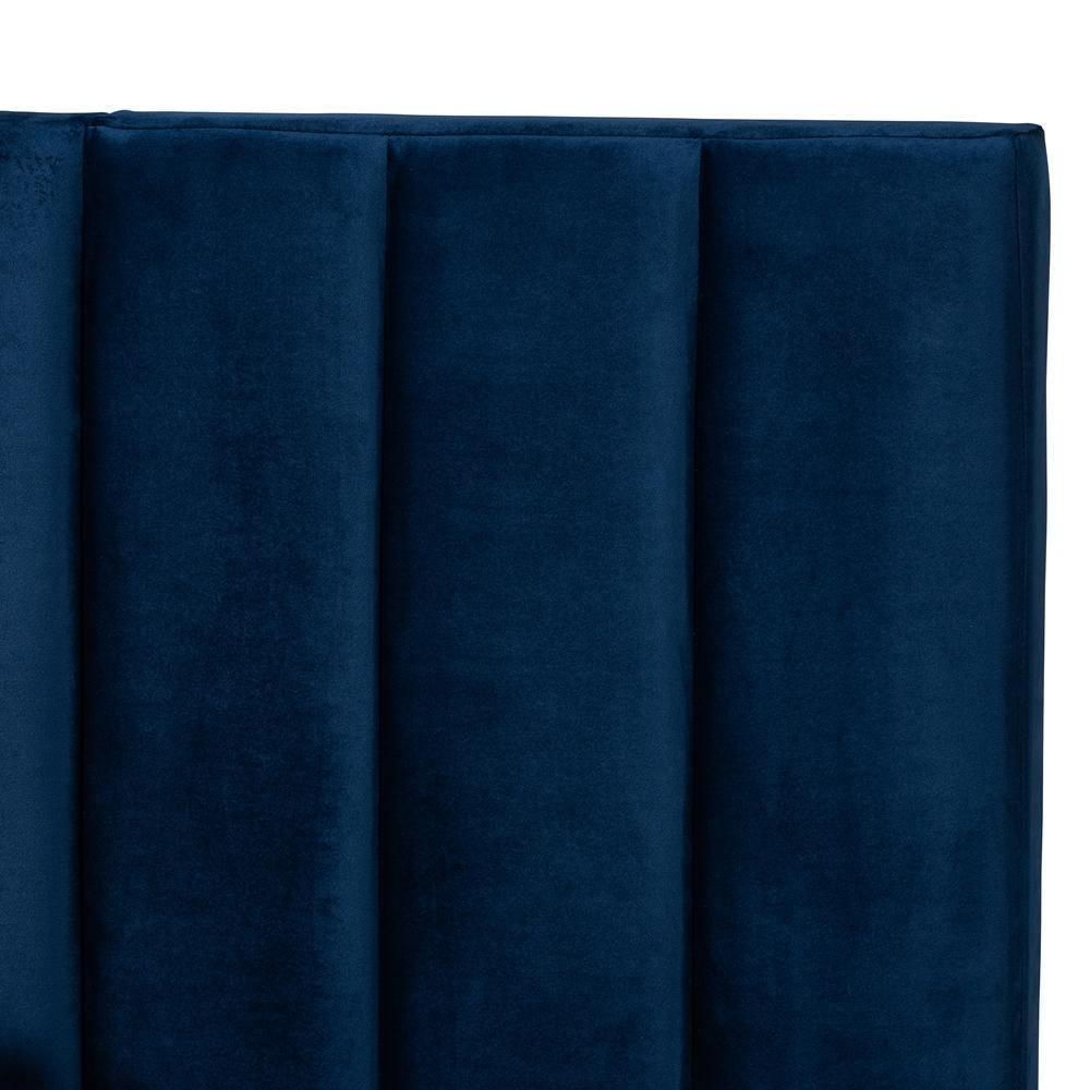 Fiorenza Glam and Luxe Navy Blue Velvet Fabric Upholstered King Size Panel Bed with Extra Wide Channel Tufted Headboard FredCo