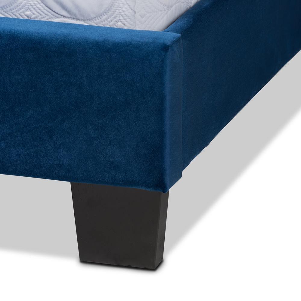 Fiorenza Glam and Luxe Navy Blue Velvet Fabric Upholstered King Size Panel Bed with Extra Wide Channel Tufted Headboard FredCo