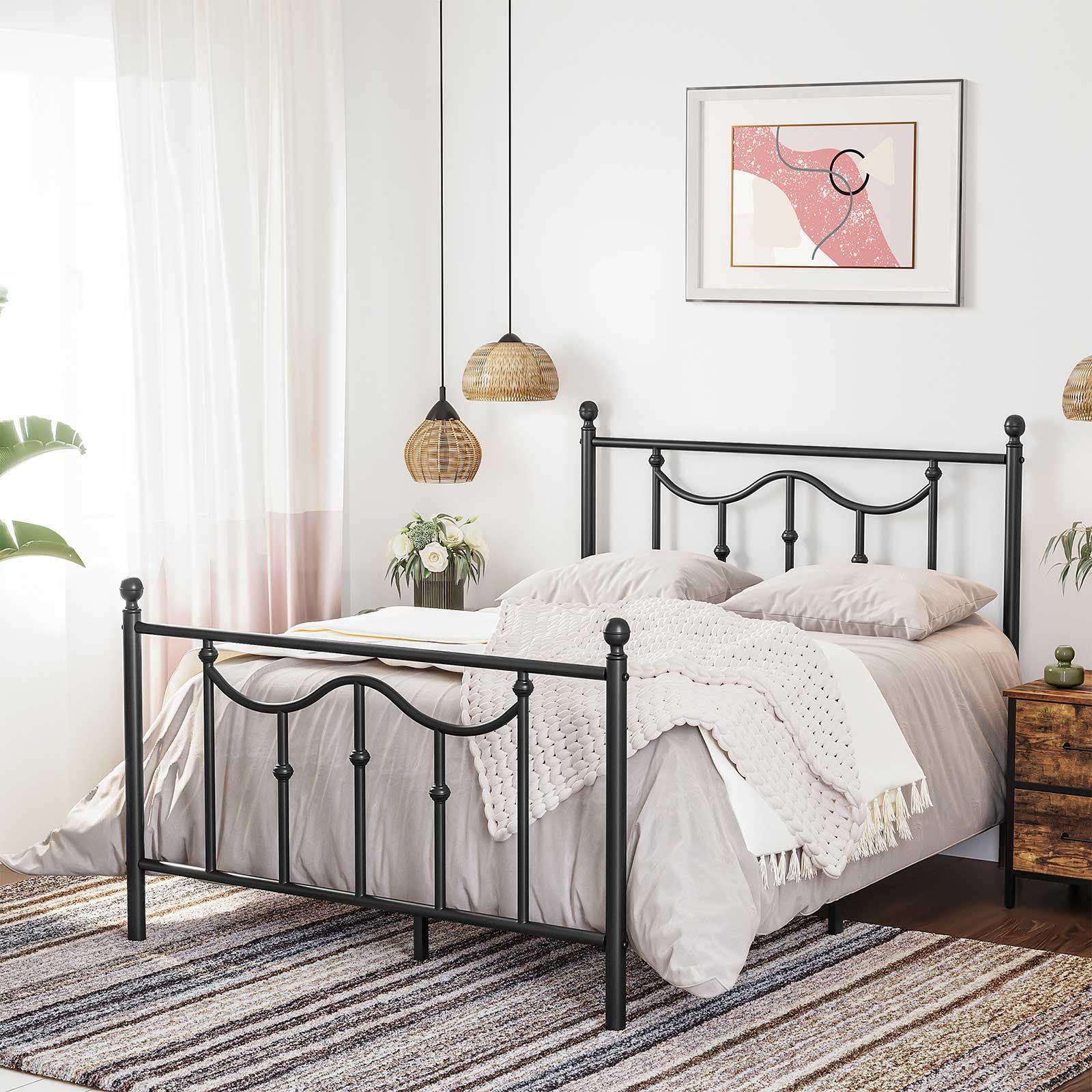 Full Size Metal Bed Frame with Headboard Black FredCo