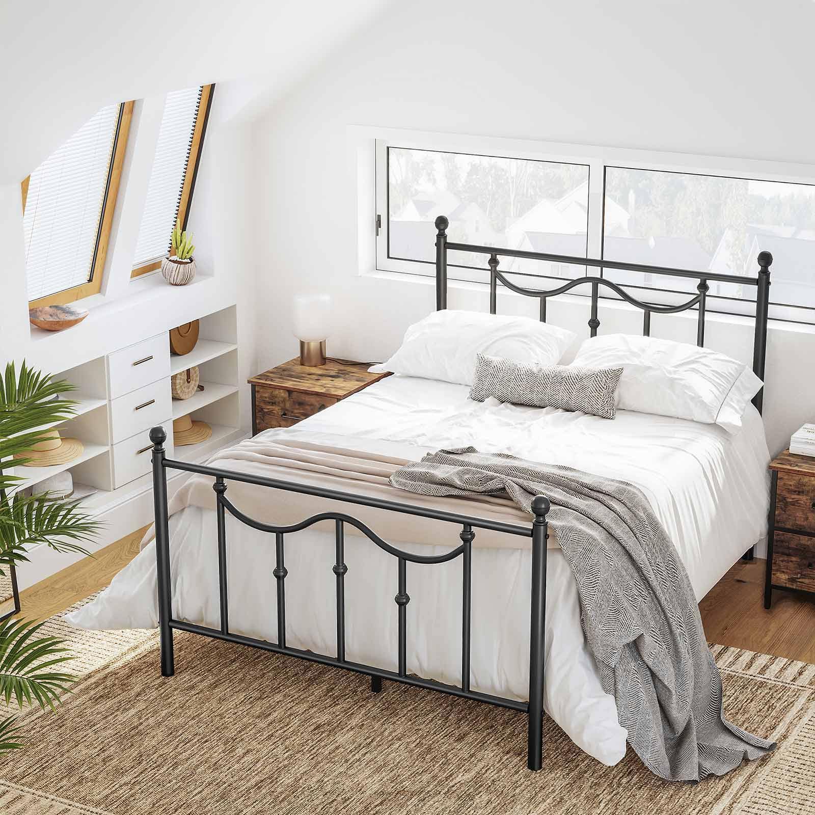 Full Size Metal Bed Frame with Headboard Black FredCo