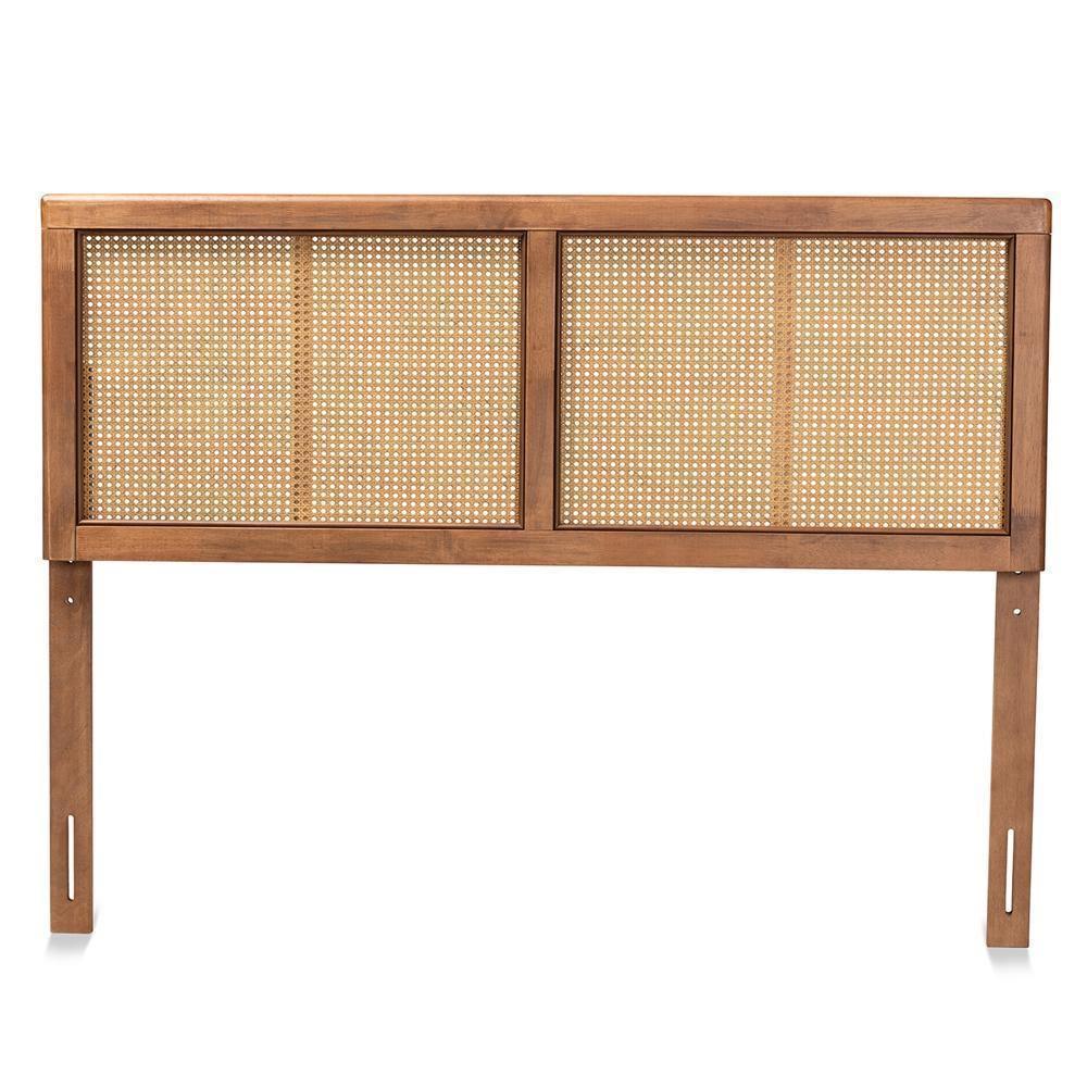 Gilbert Mid-Century Modern Ash Walnut Finished Wood and Synthetic Rattan King Size Headboard FredCo