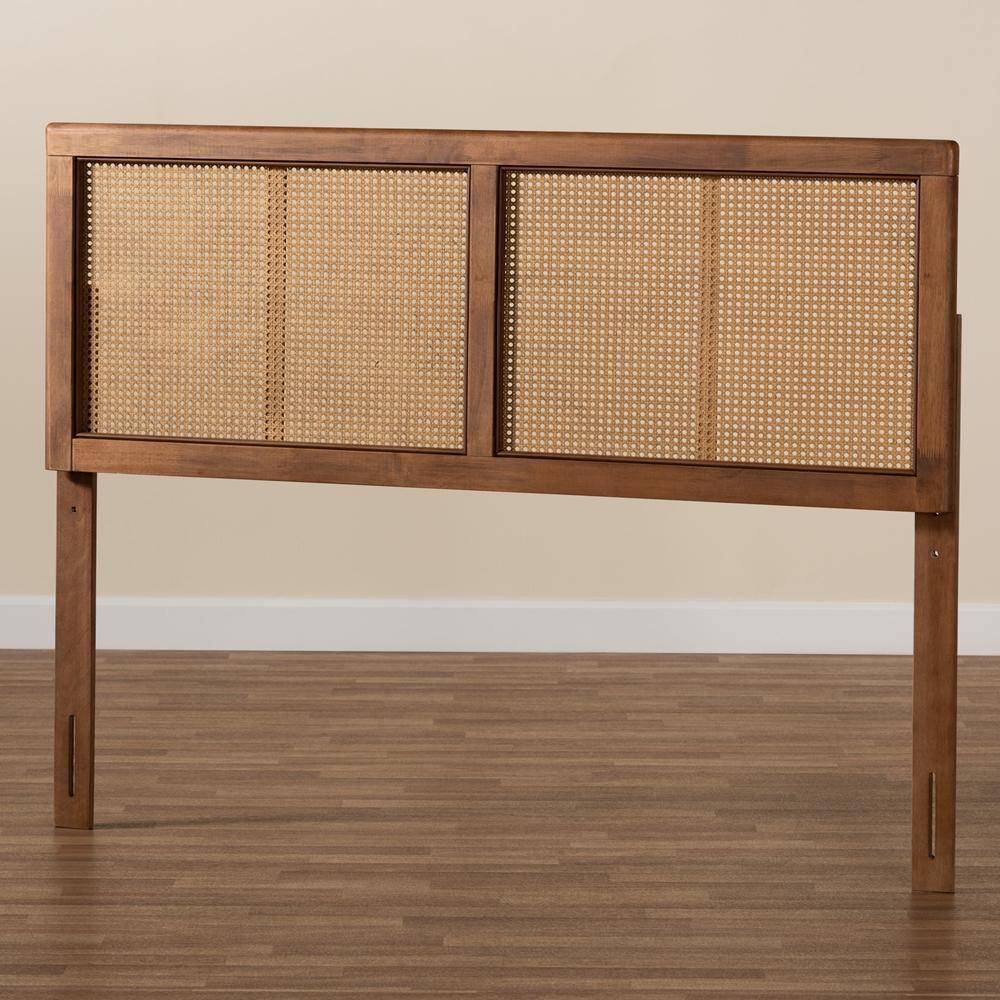 Gilbert Mid-Century Modern Ash Walnut Finished Wood and Synthetic Rattan King Size Headboard FredCo