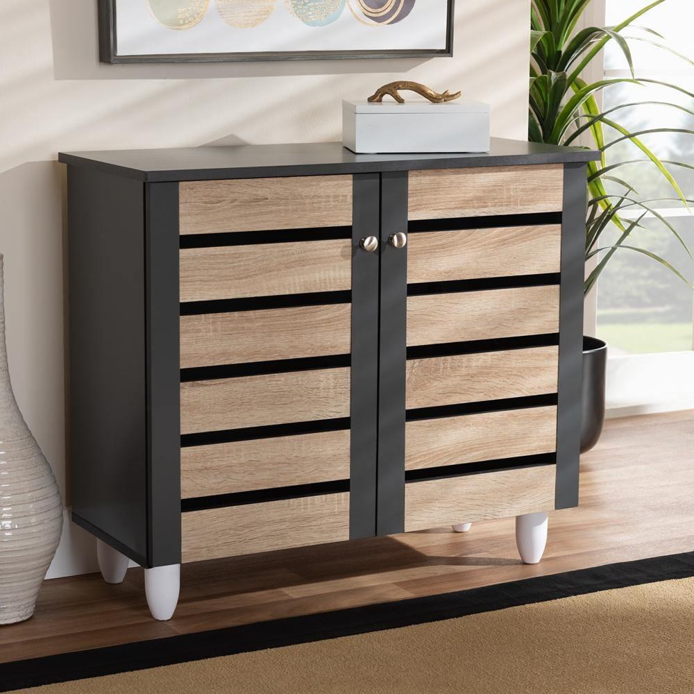 Gisela Modern and Contemporary Two Tone Oak and Dark Gray 2 Door