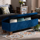 Hannah Modern and Contemporary Navy Blue Velvet Fabric Upholstered Button-Tufted Storage Ottoman Bench FredCo