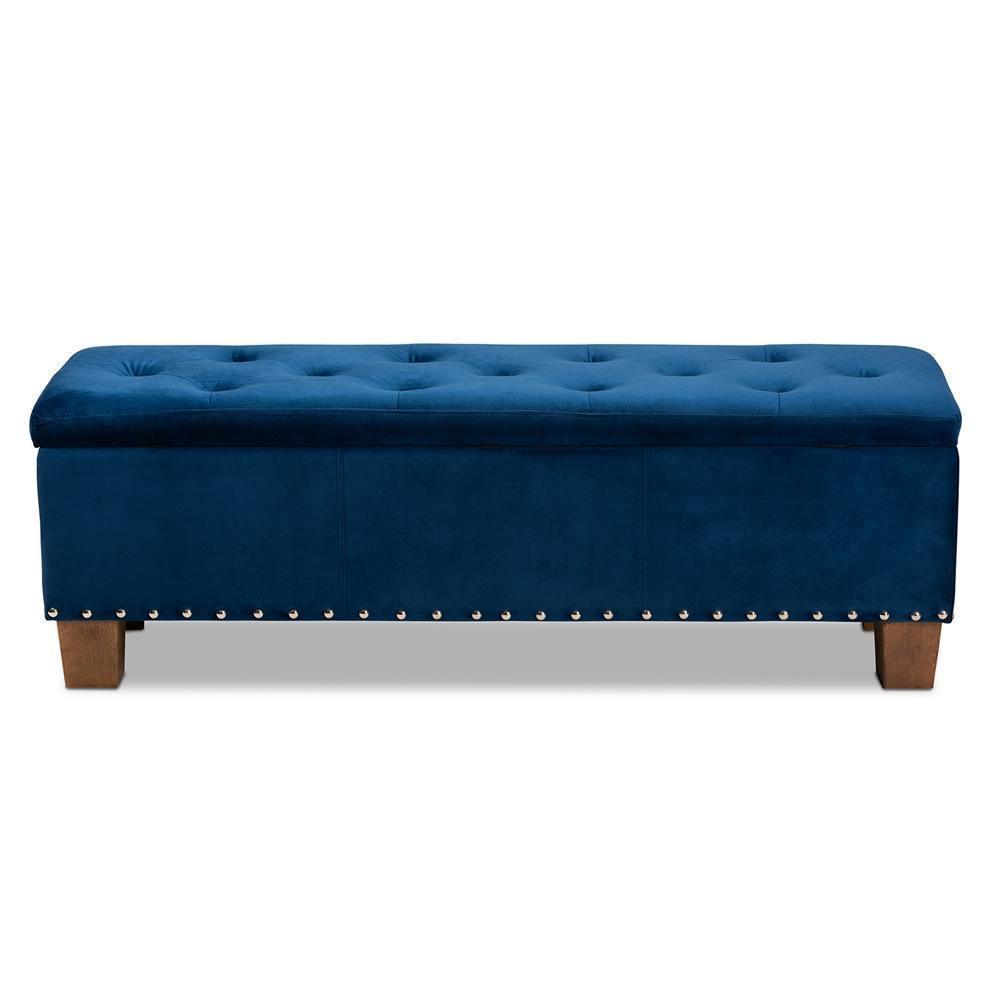 Hannah Modern and Contemporary Navy Blue Velvet Fabric Upholstered Button-Tufted Storage Ottoman Bench FredCo