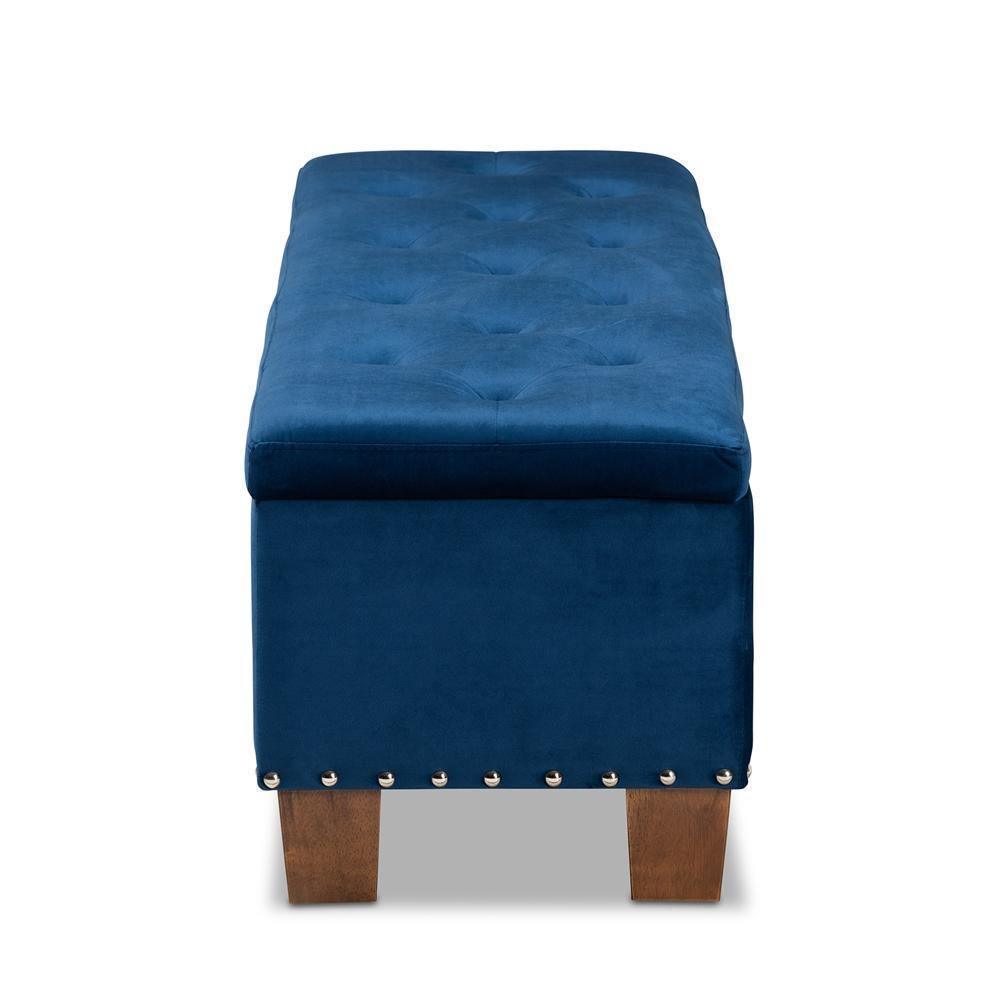 Hannah Modern and Contemporary Navy Blue Velvet Fabric Upholstered Button-Tufted Storage Ottoman Bench FredCo