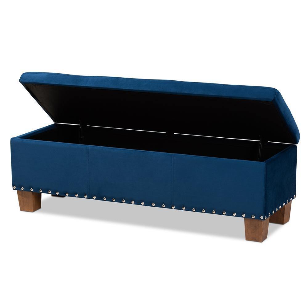 Hannah Modern and Contemporary Navy Blue Velvet Fabric Upholstered Button-Tufted Storage Ottoman Bench FredCo